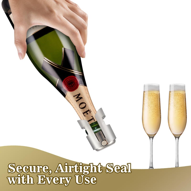 I-MART Pack of 6 Stainless Steel Champagne Stoppers, Prosecco, Sparkling Wine Bottle Stopper, Cork - Image 5